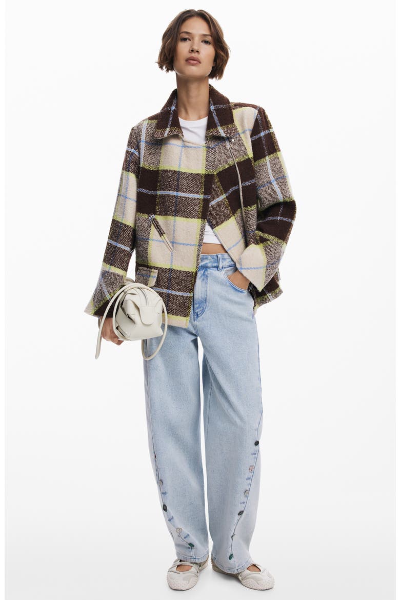 Check Plaid Short Overcoat, Alternate, color, LIGHT BEIGE