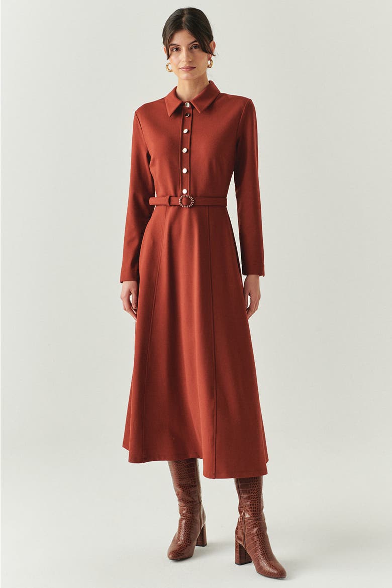 Georgina Knit Midi Dress, Alternate, color, BROWN