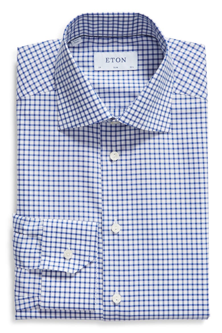 Slim Fit Check Dress Shirt, Alternate, color, NAVY