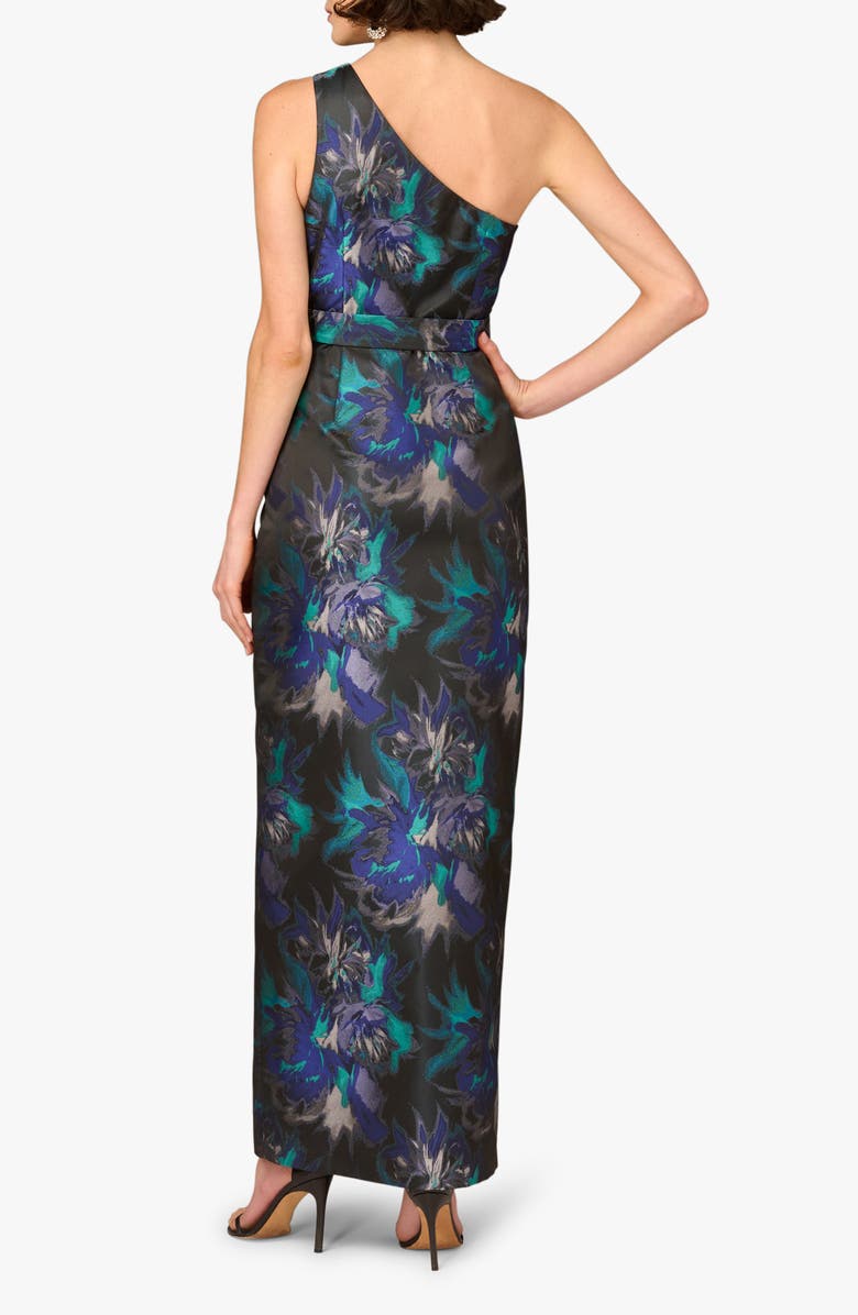 Aidan Mattox Print Belted Jacquard One-Shoulder Gown, Alternate, color,