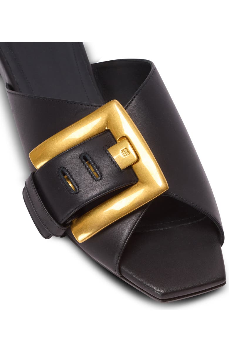 Balmain Anthem flat calfskin leather sandals, Alternate, color, Black