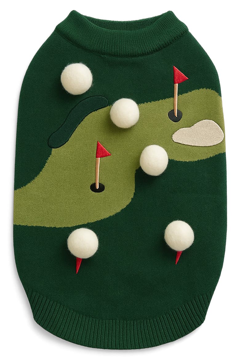 Golf 3D Appliqué Pet Sweater, Main, color, GREEN