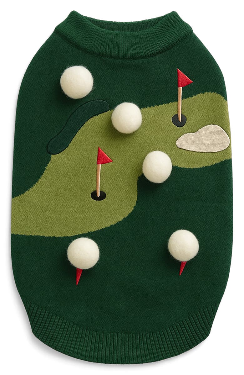 Found My Animal Golf 3D Appliqué Pet Sweater, Main, color, Green