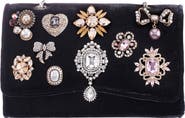 Nina Navi Crystal Brooch Velvet Clutch