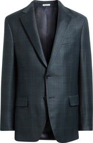Peter Millar Hartford Classic Fit Green Plaid Wool Sport Coat