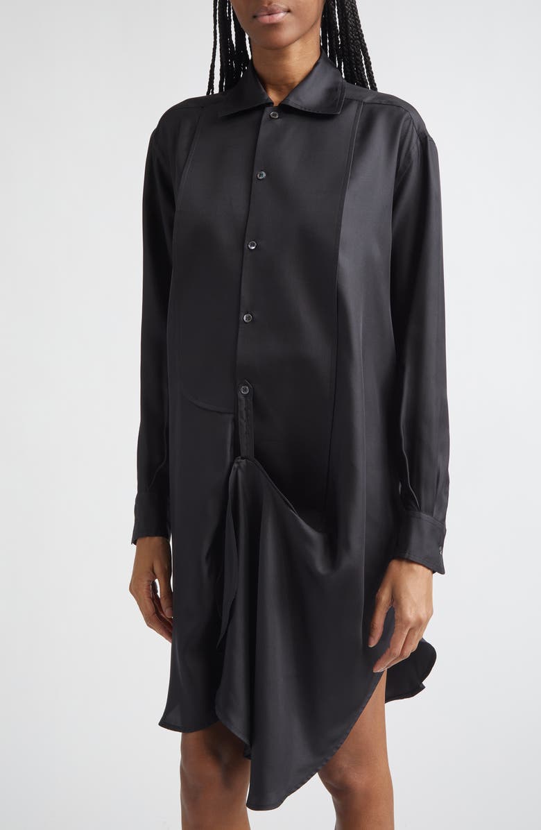 JW Anderson Draped Long Sleeve Silk Tuxedo Shirtdress, Alternate, color, Black