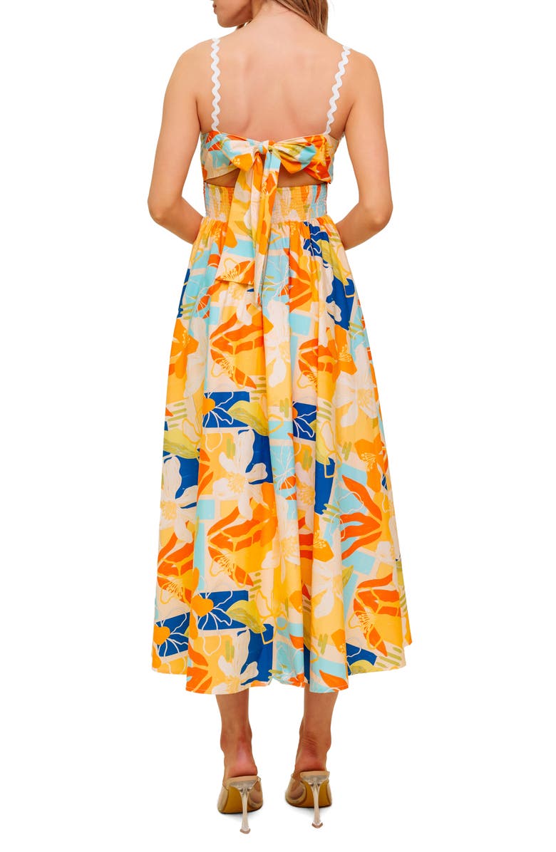 FLYING TOMATO Floral V-Neck Midi Dress, Alternate, color, Orange/ Blue