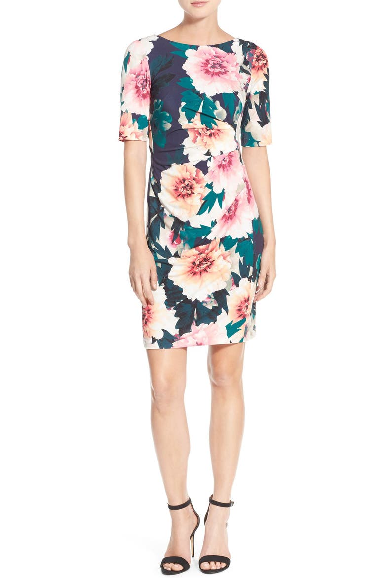 'Exploding' Floral Print Jersey Sheath Dress, Alternate, color, NAVY/ GREEN/ PINK