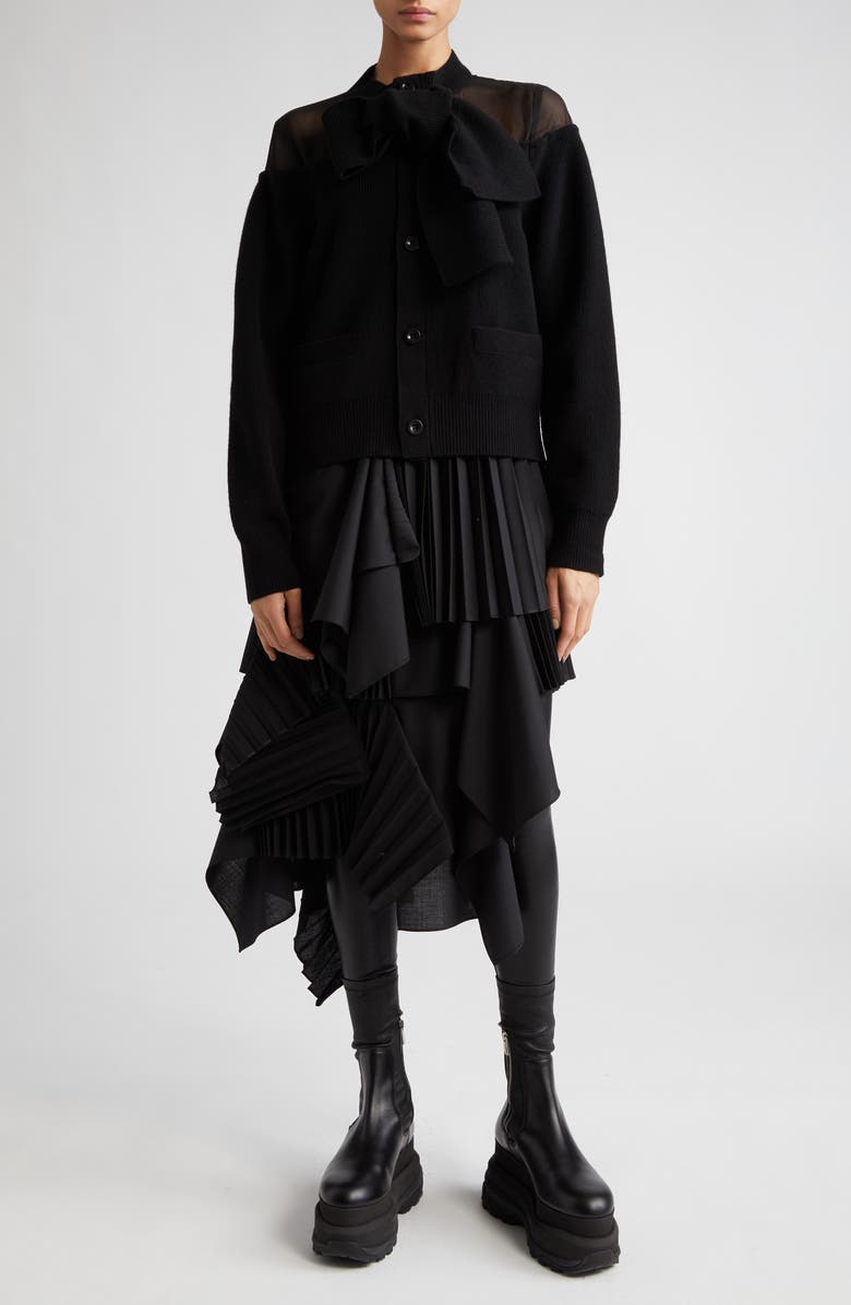Sacai Wool Blend & Chiffon Cardigan, Alternate, color, 
