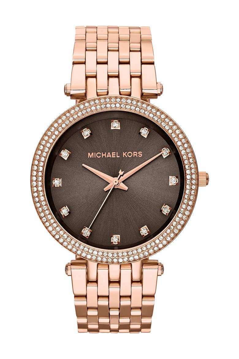 Michael Kors 'Darci' Crystal Bezel Bracelet Watch, 39mm, Main, color, ROSE GOLD