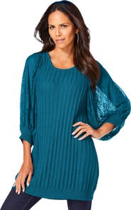 Roaman's Lace Sleeve Sweater
