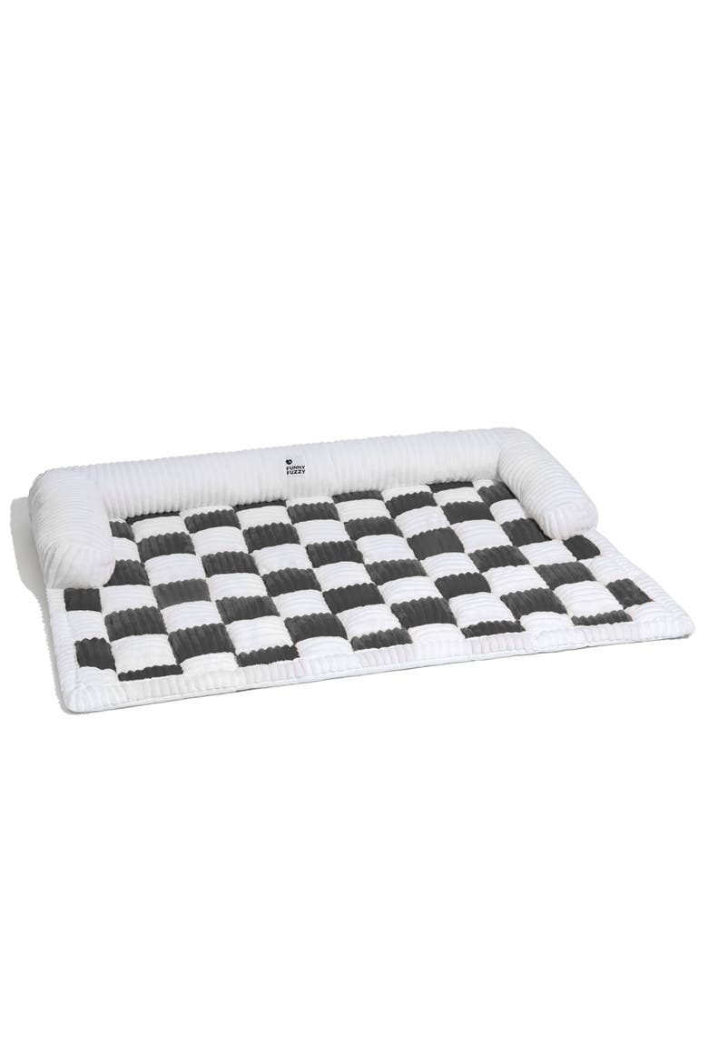 Cream Square Plaid Cozy Dog Mat Furniture Protector Cover, Main, color, Grey