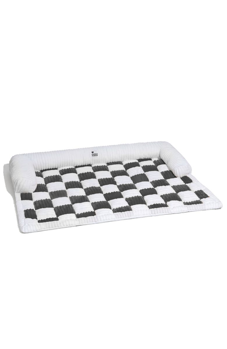 FunnyFuzzy Cream Square Plaid Cozy Dog Mat Furniture Protector Cover, Main, color, Grey