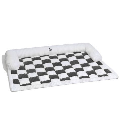 Cream Square Plaid Cozy Dog Mat Furniture Protector Cover