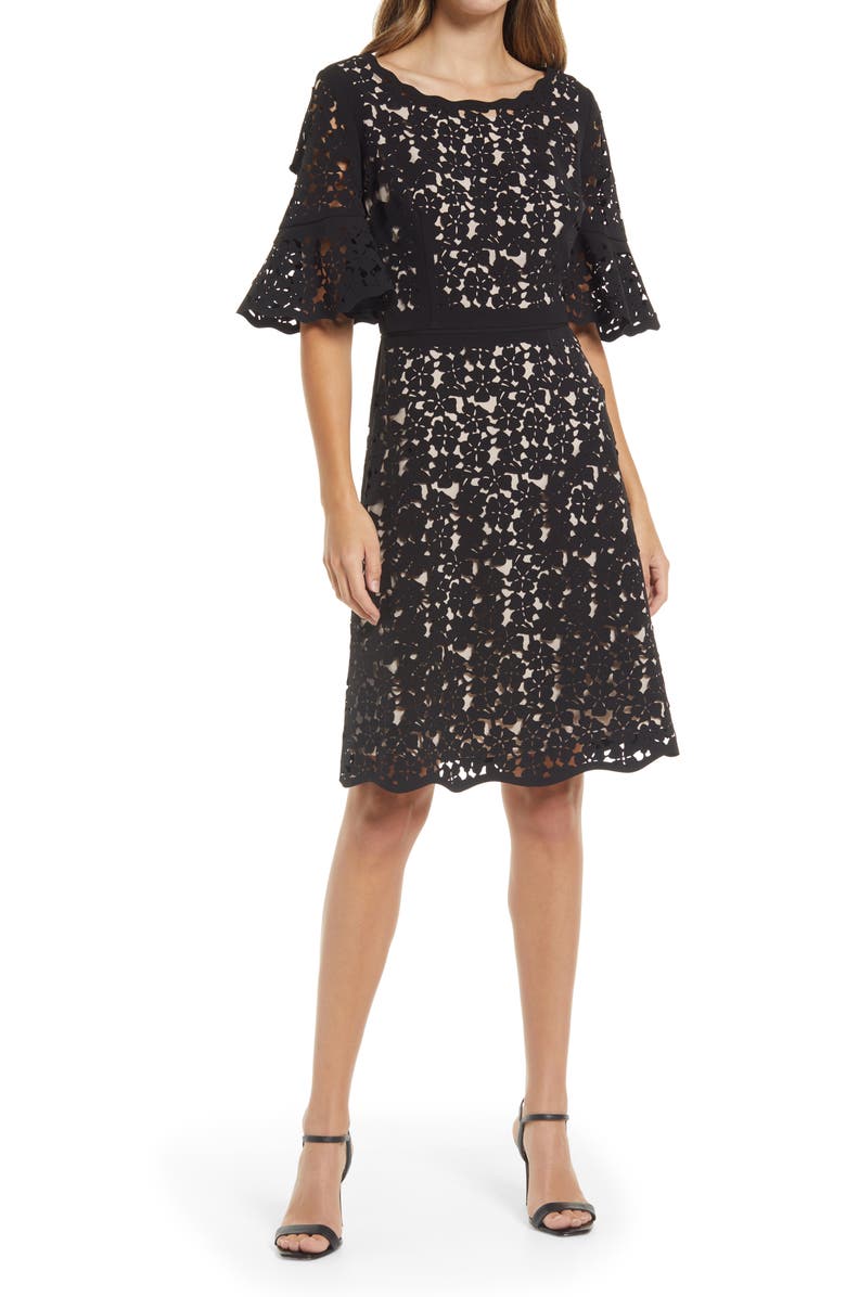 Shani Laser Cut Lace Fit & Flare Dress, Main, color, 