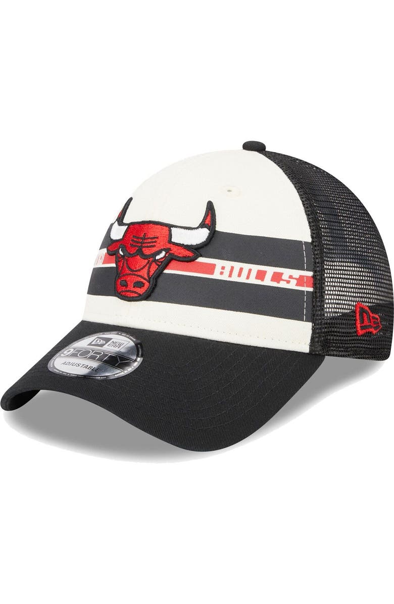 New Era Men's New Era Chicago Bulls Black Stripes 9FORTY Trucker Snapback Hat, Main, color,