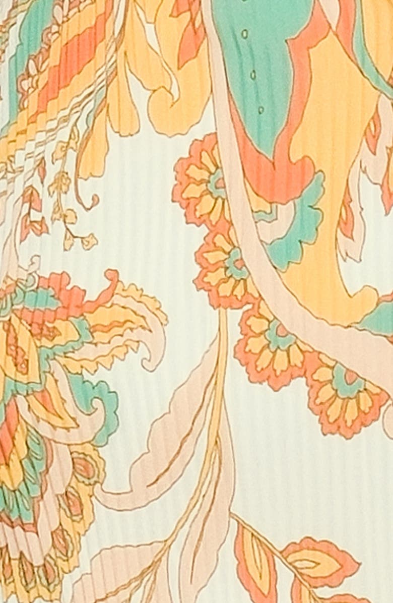 FLYING TOMATO Paisley Puff Sleeve Plissé Midi Dress, Alternate, color, 