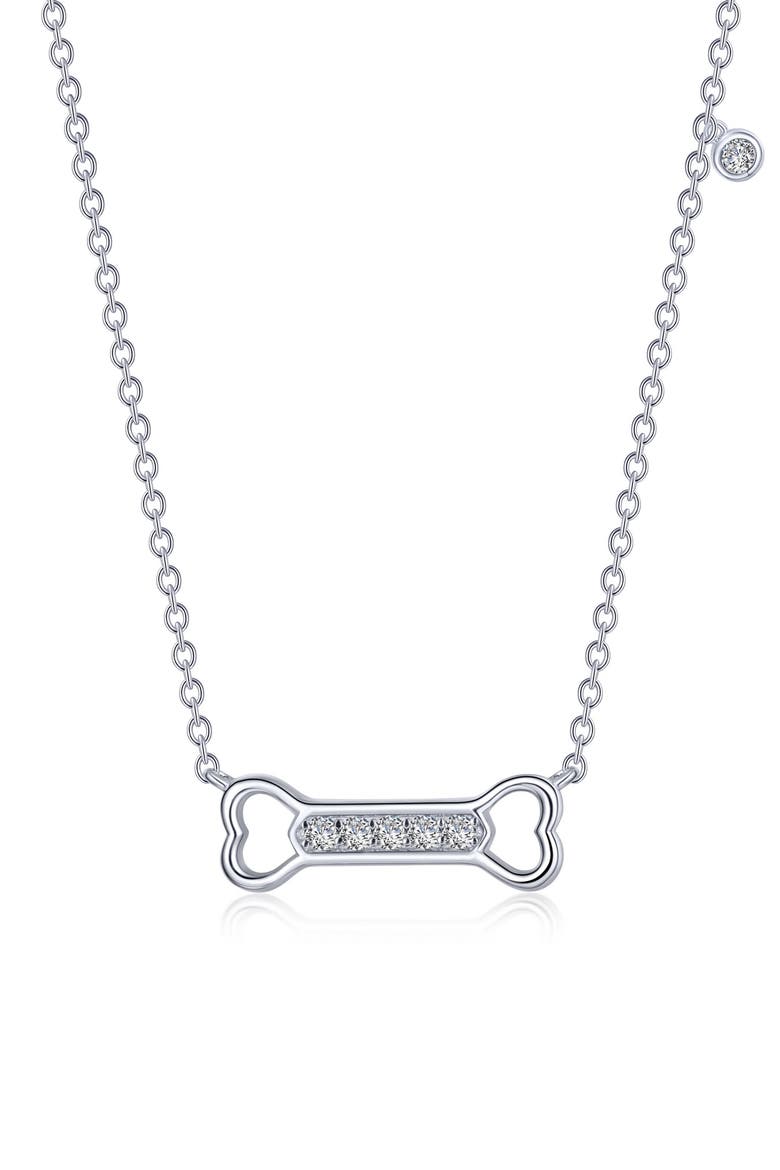 Simulated Diamond Dog Bone Pendant Necklace, Main, color, WHITE