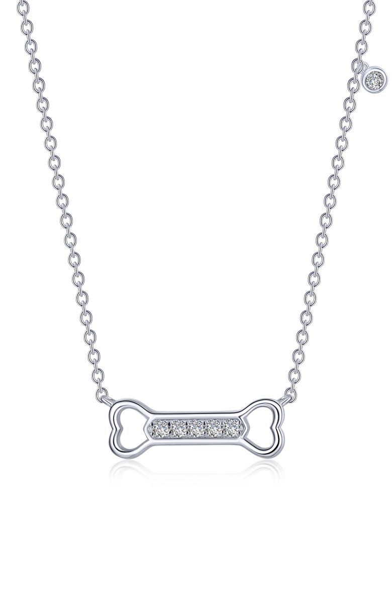 Lafonn Simulated Diamond Dog Bone Pendant Necklace, Main, color,