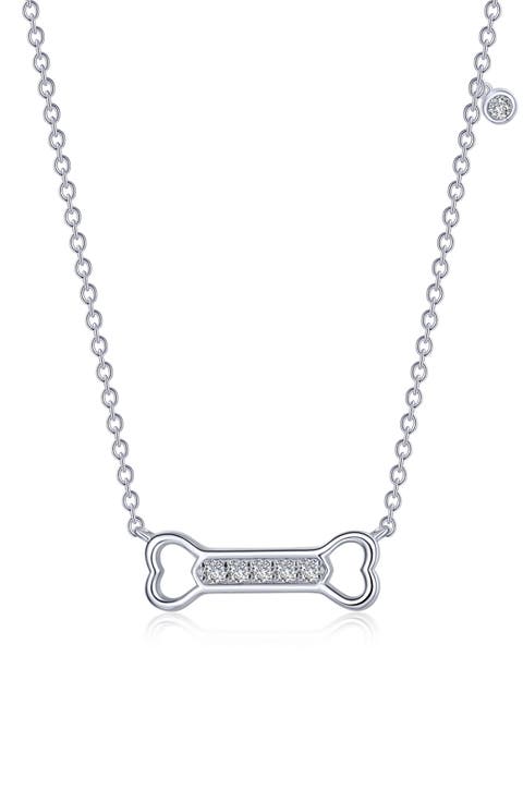 Simulated Diamond Dog Bone Pendant Necklace