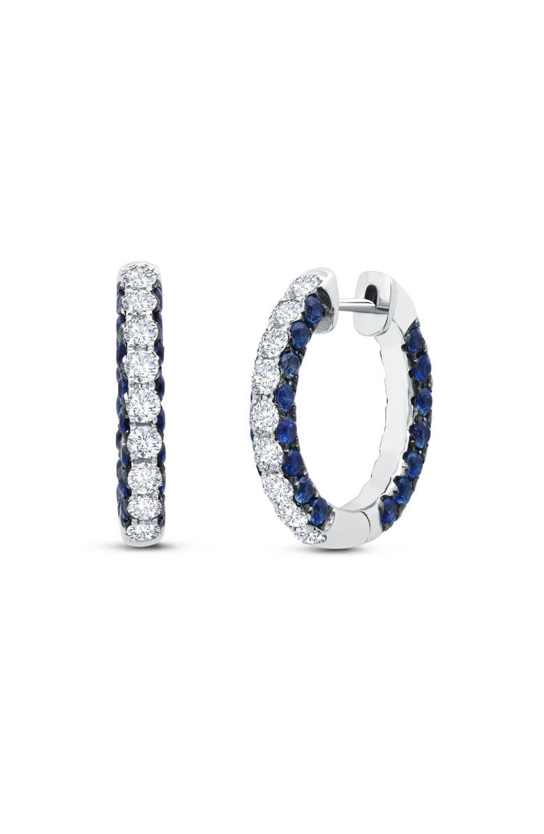 Graziela Blue Sapphire & Diamond 3 Sided Hoops, Main, color, Blue
