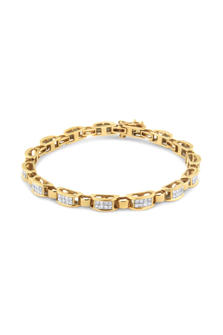 14K Yellow Gold 2 1/2 Cttw Princess-Cut Diamond Link Tennis Bracelet - 7.25", Main, color, Yellow