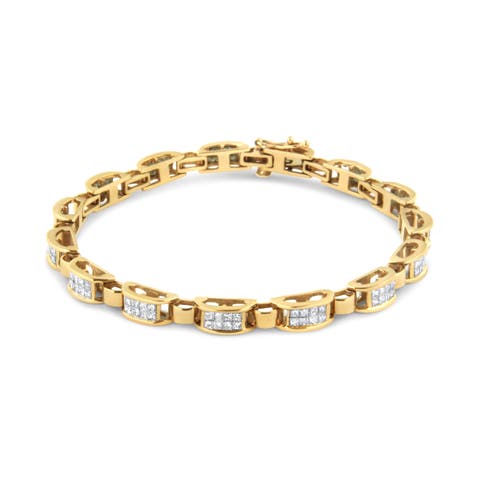 14K Yellow Gold 2 1/2 Cttw Princess-Cut Diamond Link Tennis Bracelet - 7.25"