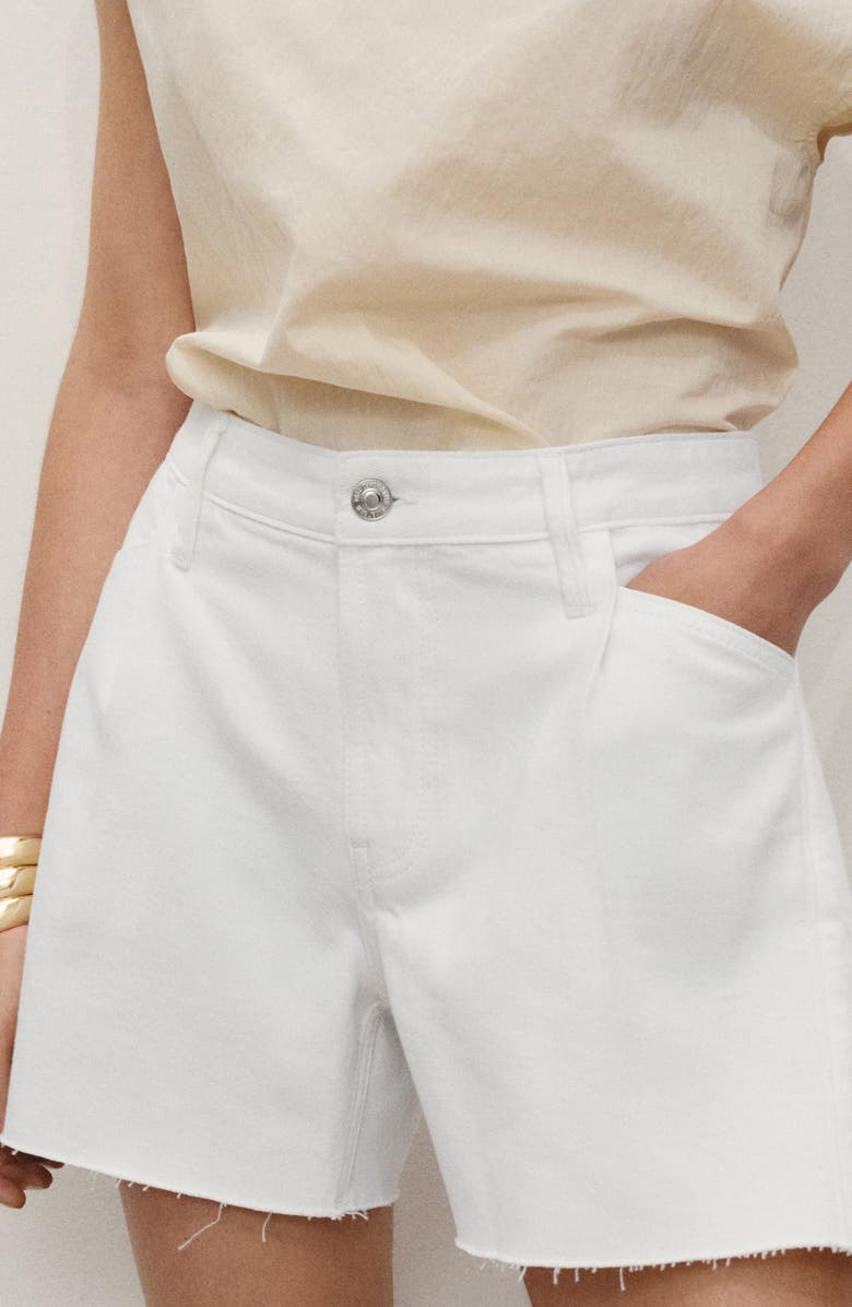 MANGO Frayed Hem Denim Shorts, Alternate, color, White