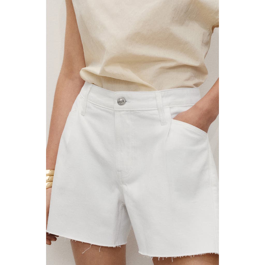 Mango Frayed Hem Denim Shorts In White
