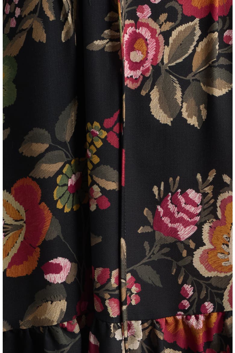 Floral Print Split Neck Dress, Alternate, color, BLACK MULTI