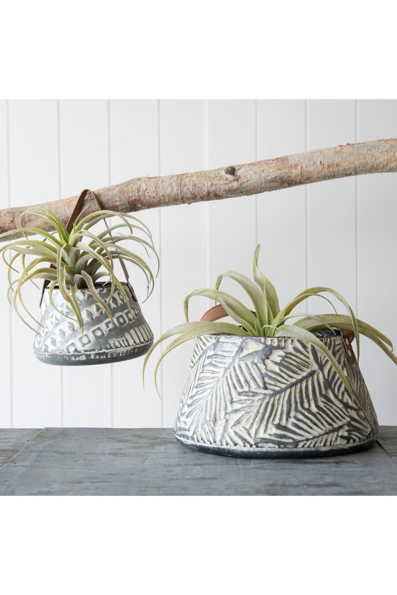 Set of 2 Rustic Whitewashed Pattern Galvanized Metal Decorative Storage Baskets, Alternate, color, Silver