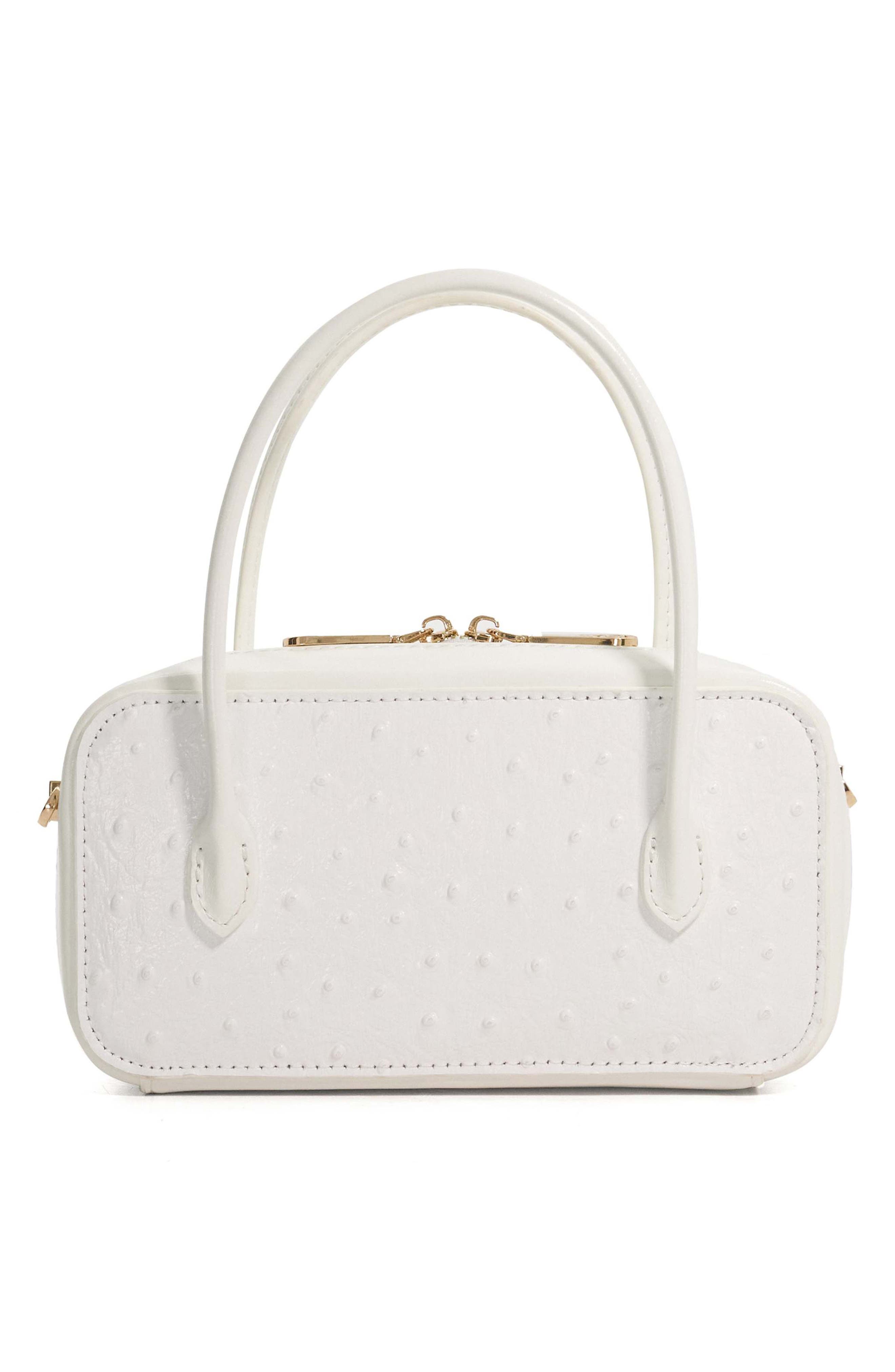 Dune London Song Leather To Handle Bag, Alternate, color, White
