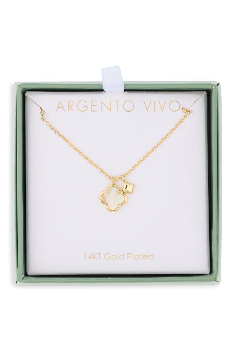 Mother of Pearl Clover Duo Necklace, Main, color, GOLD