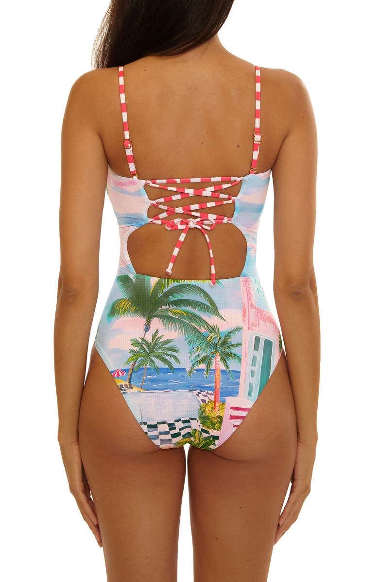 Becca Miami Beach One-Piece Swimsuit, Alternate, color, Pink Blue Multi