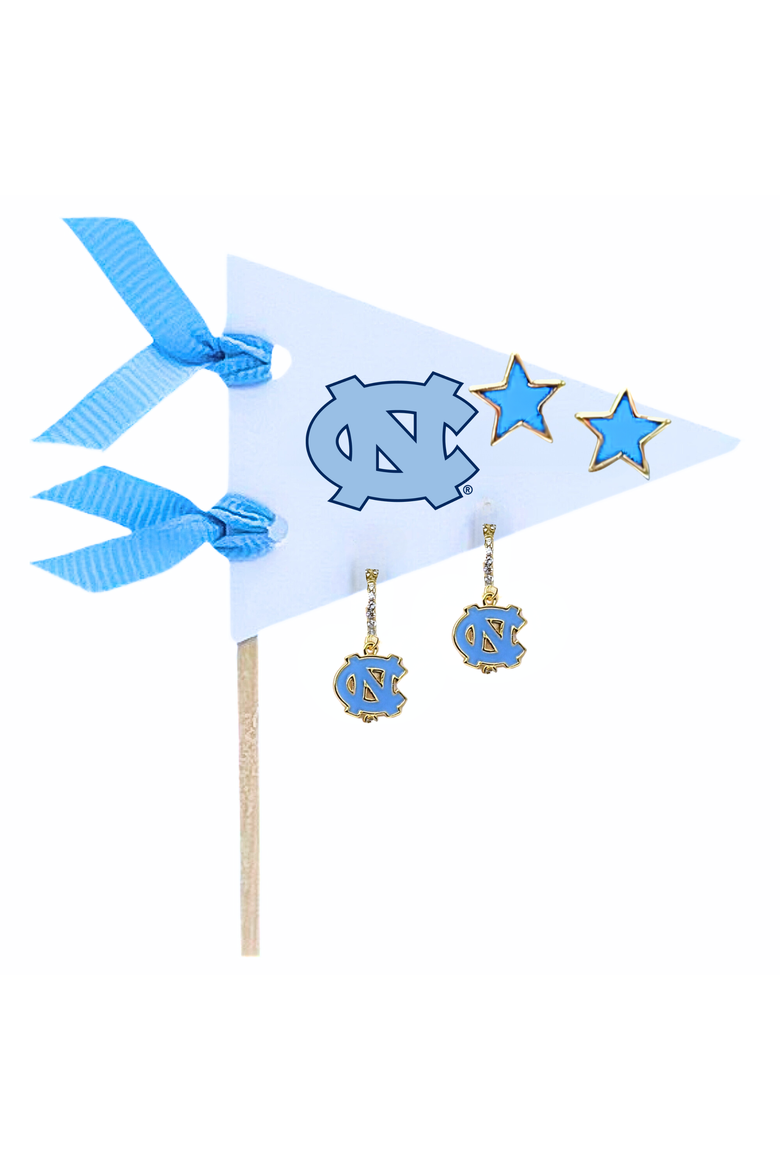 University Of North Carolina Pennant Pair Earring Set, Main, color, Yellow Gold