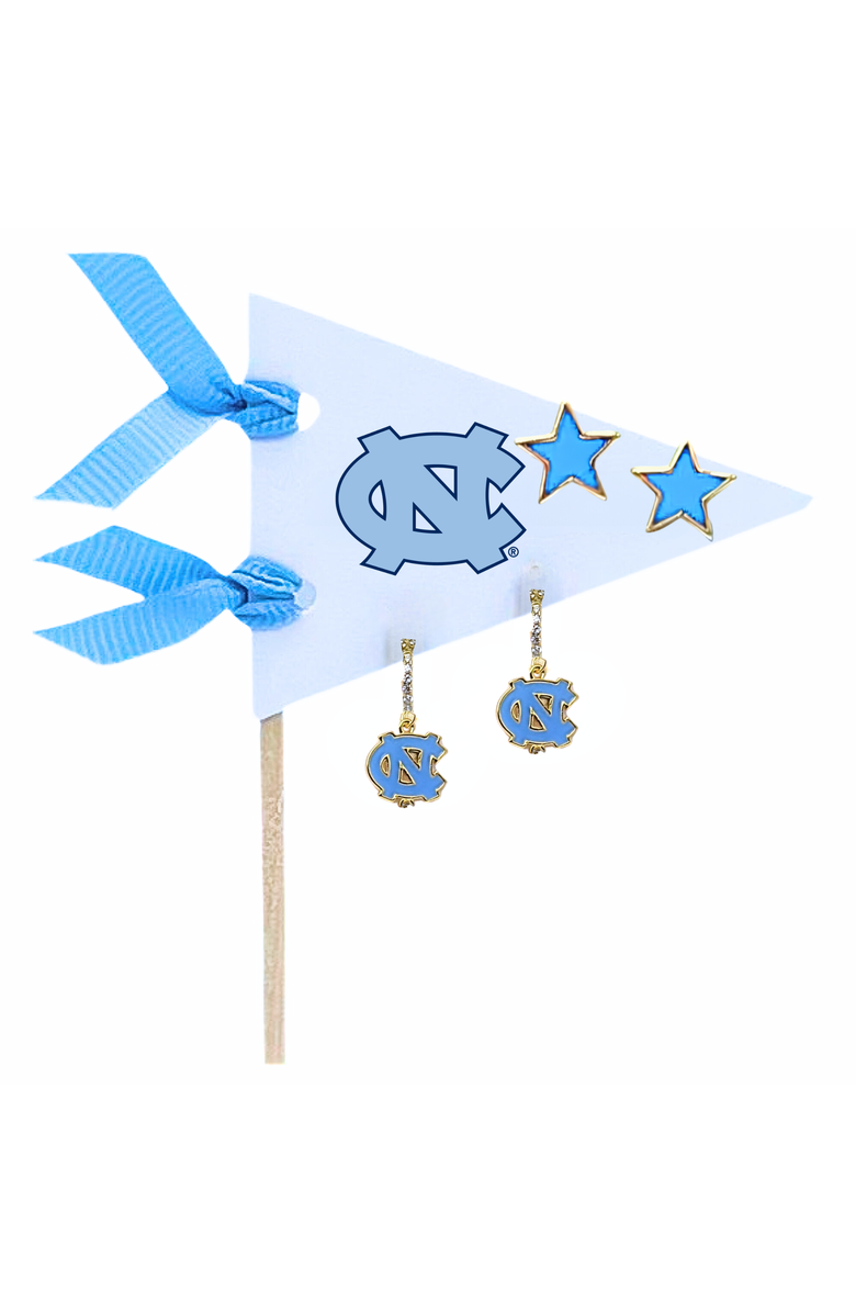 Color Shout University Of North Carolina Pennant Pair Earring Set, Main, color, Yellow Gold