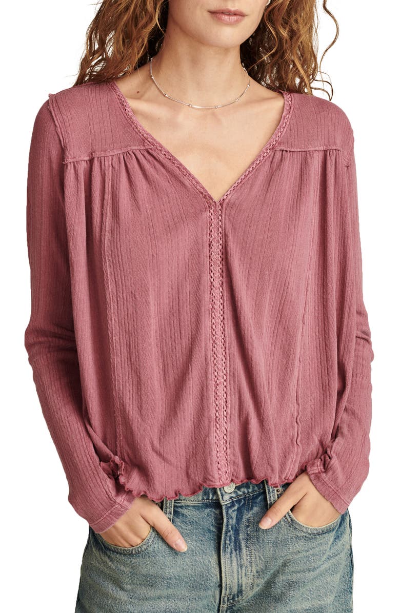 Lucky Brand Lace Trim Knit Top, Main, color,