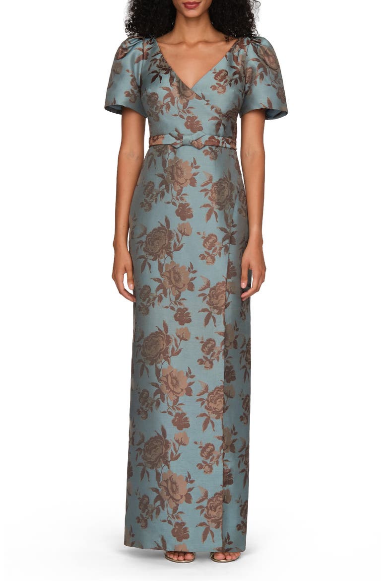 Esmerelda Floral Jacquard Column Gown, Main, color, DARK PECAN MULTI
