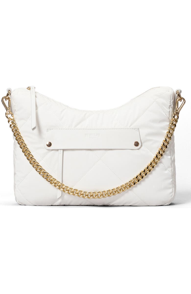 MZ Wallace Madison Uptown Quilted Nylon Crossbody Bag, Main, color, Chalk Liquid