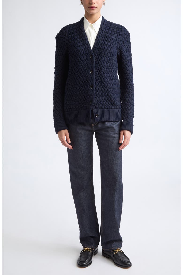Intrecciato Wool Cable Stitch Cardigan, Alternate, color, 4071 MIDNIGHT BLUE