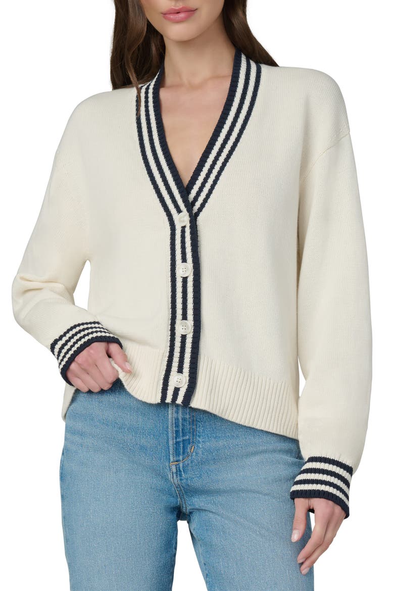 The Leah Stripe Cardigan, Main, color, ECRU W/ NAVY TIPPI