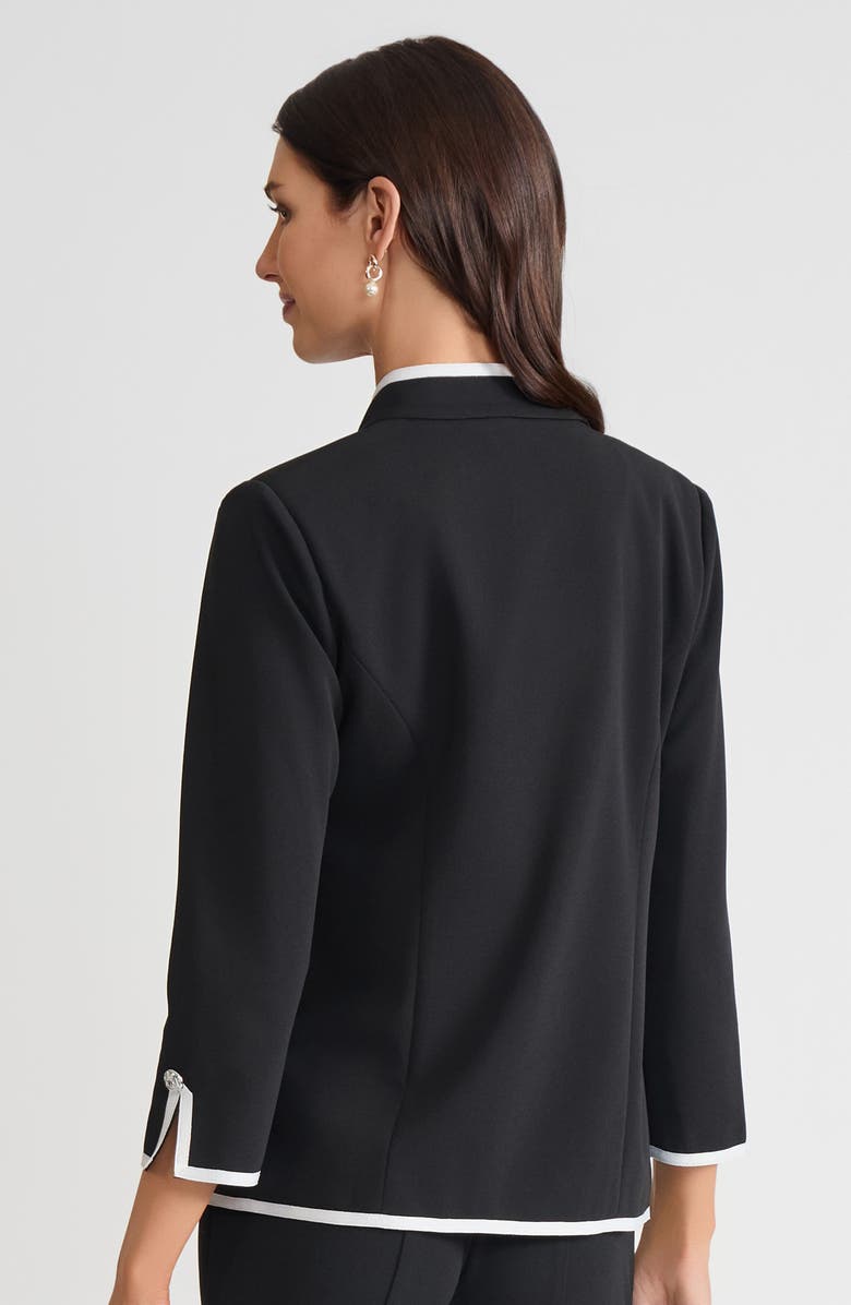 Ming Wang Tailored Stretch Deco Crepe Contrast Trim Jacket, Alternate, color, Black/White