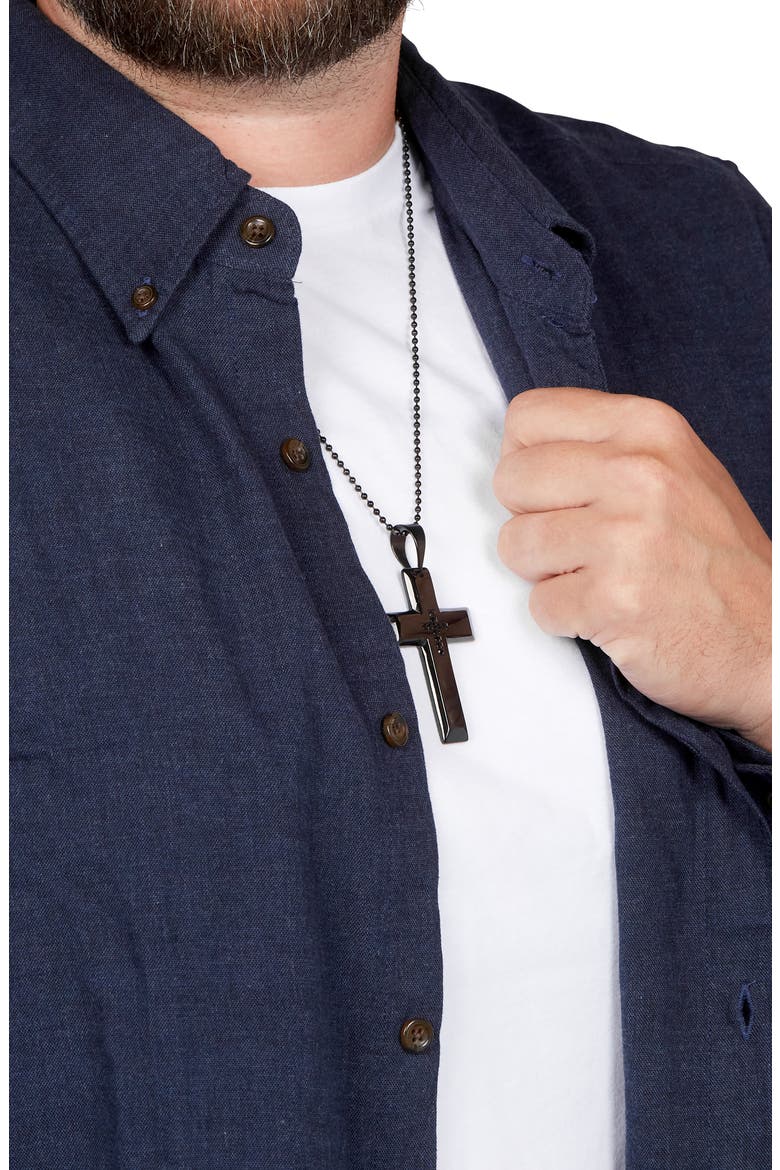 Men's Black Plate Stainless Steel Cross Pendant Necklace, Alternate, color, BLACK