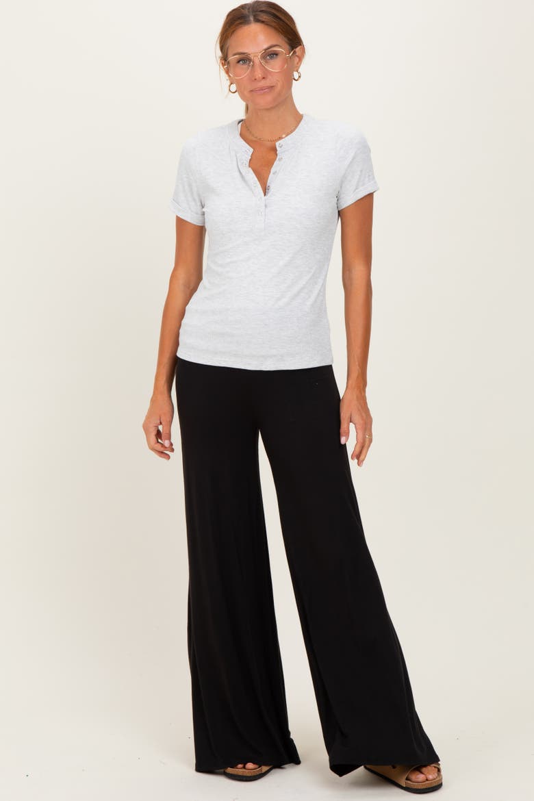 Fold Over Waist Wide Leg Lounge Pants, Main, color, Black