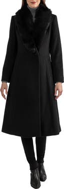 Sofia Cashmere Toscana Genuine Dyed Lamb Shearling Collar Wool Blend Coat