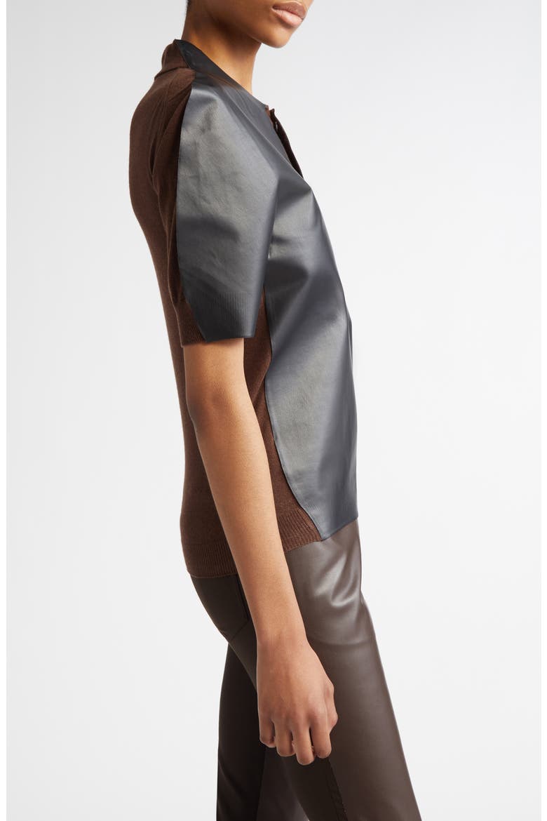 Mixed Media Faux Leather Polo, Alternate, color, MOCA