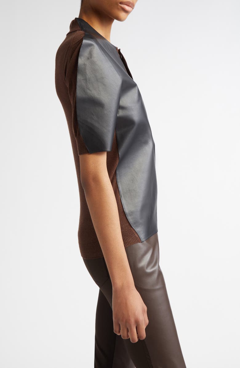 Marni Mixed Media Faux Leather Polo, Alternate, color, 