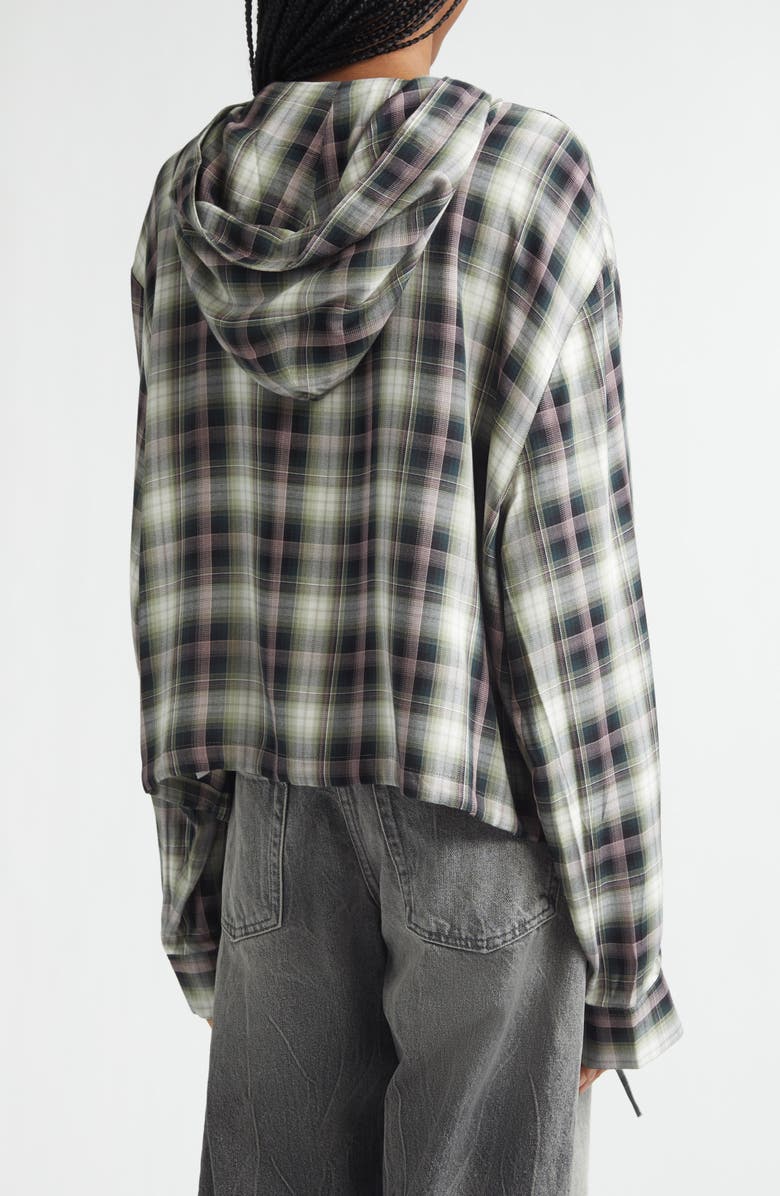 Acne Studios Sip Check Flannel Hooded Overshirt, Alternate, color, Black/ Green