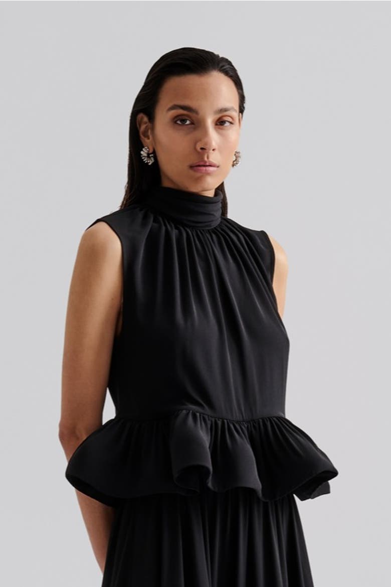 Lune Halterneck Frilled Hem Blouse, Main, color, Black