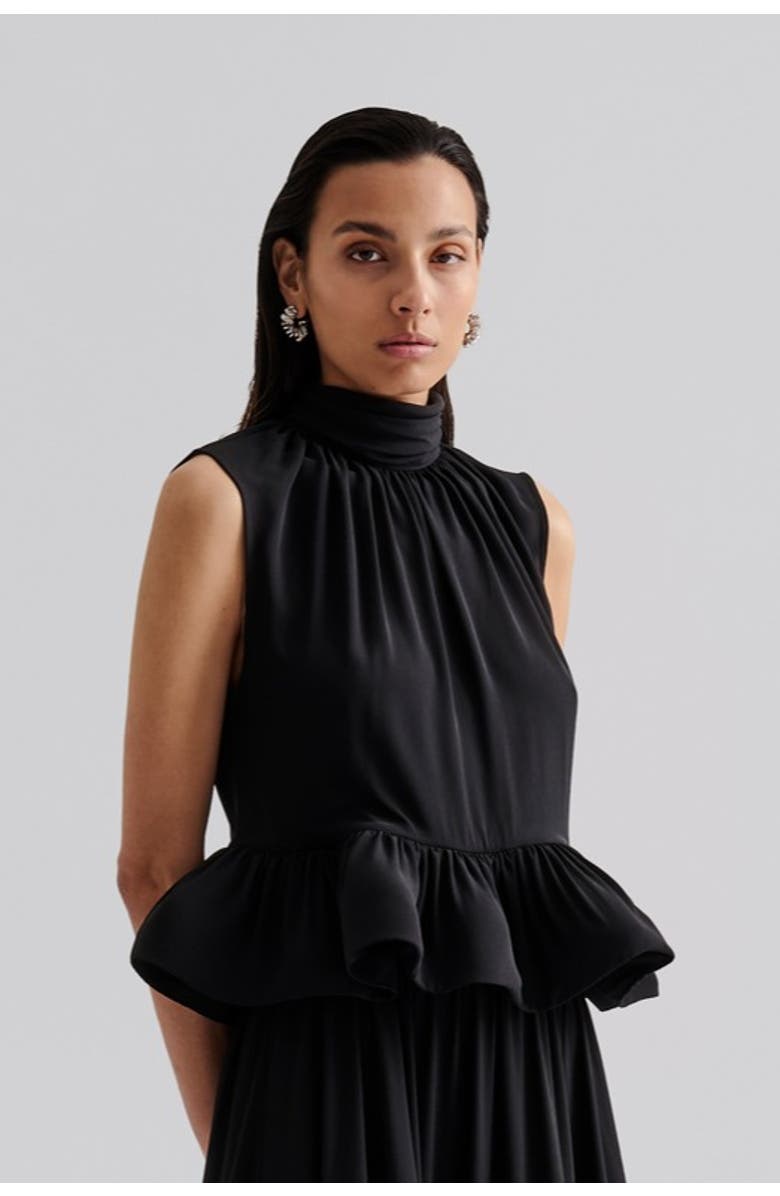 Malina Lune Halterneck Frilled Hem Blouse, Main, color, Black